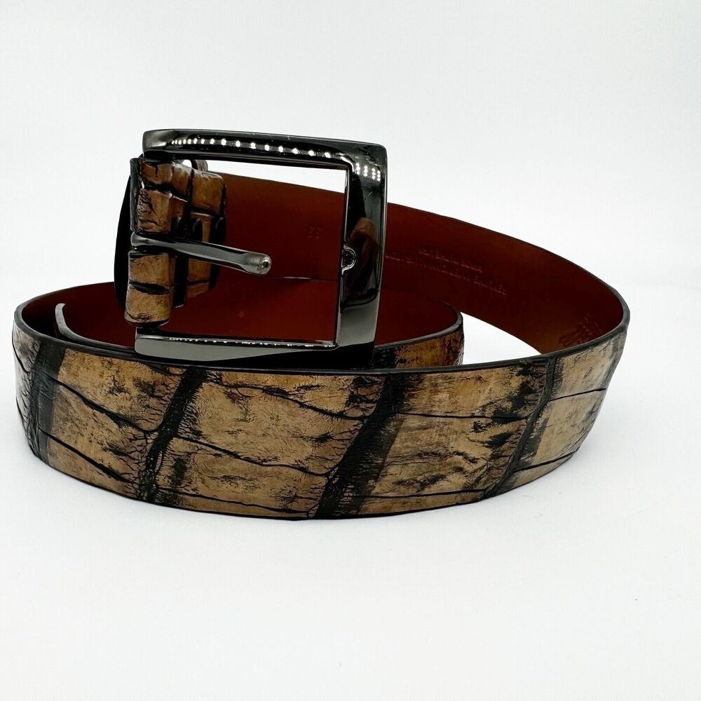 John‎ Hill Men Genuine American Alligator Belt Size 33 Brown Black Exotic Luxury